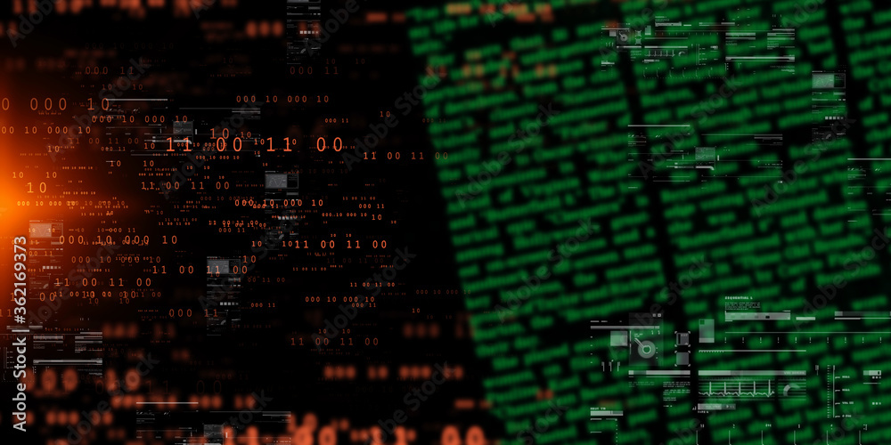 Poster 2d illustration abstract digital binary data on computer screen