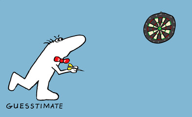 Guesstimate man throwing a dart cartoon illustration