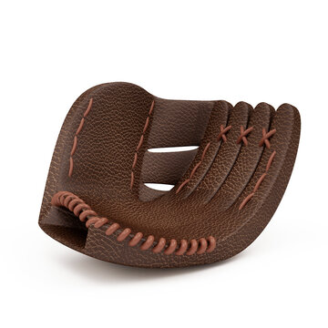 Grunge leather baseball glove on white background. Sport equipment for baseball game.