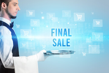 Waiter serving FINAL SALE inscription, online shopping concept