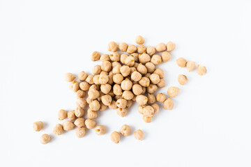 Pile of chickpeas on white background. Garbanzo beans traditional Near Easten food.