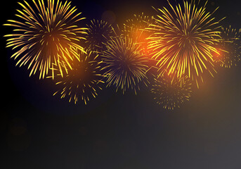 Obraz premium Brightly golden Fireworks on dark background