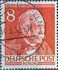 GERMANY, Berlin - CIRCA 1953: a postage stamp from Germany, Berlin showing Men from the history of Berlin: Theodor Fontane