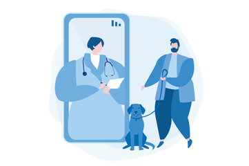 Veterinary doctor app.Vector illustration for web banner, infographics, mobile. 
 Online consultation. 