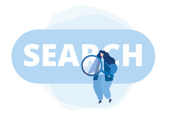 Search button. girl with the magnifying glass. Vector illustration for web banner, infographics, mobile. 