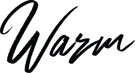 Warm text. Only one single word. Printable graphic tee. Design doodle for print. Vector illustration.Hand-drawn calligraphy style. Black and white