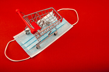 image of trolley mask red background 
