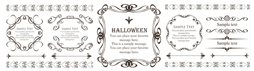 ハロウィンのフレーム素材、10月、アンティークな装飾、ビンテージな模様、植物のツタ	
