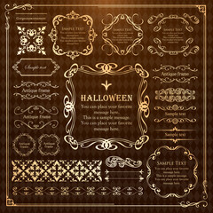 ハロウィンのフレーム素材、10月、アンティークな装飾、ビンテージな模様、植物のツタ	
