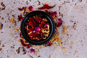 Different types of coffee and enough types and drinks in the black background in the top view,...