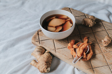 Homemade soy custard in hot ginger syrup eat with with deep fried powder pastry good for...