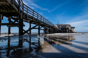 Pile dwellings Restaurant at the coast of Sankt Peter-Ording