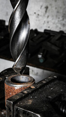 From industrial tools such as drill drill from closed and close view.