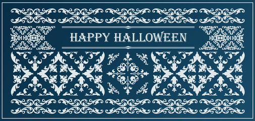 ハロウィンのフレーム素材、10月、アンティークな装飾、ビンテージな模様、植物のツタ