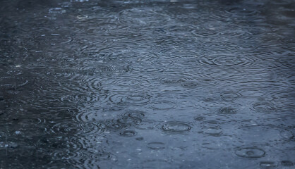 rain drops falling in pool