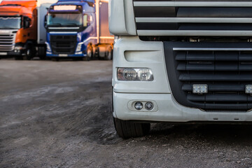 Trucks in the parking lot close-up