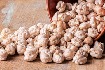Raw chickpeas grains seen up close