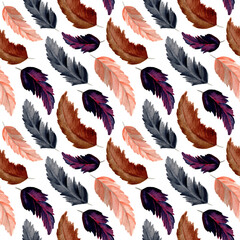 watercolor seamless feather pattern. feather pattern for background, wallpaper, fabric, fashion etc.