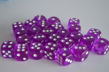 multiple purple plastic arcylic d6 six sided die dice variable focus