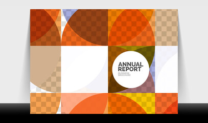 Fototapeta premium Horizontal A4 business flyer annual report template, circles and triangle style shapes modern geometric design for brochure layout, magazine or booklet
