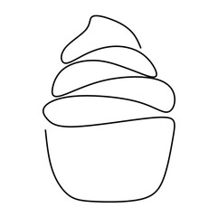 Continuous one line drawing of a cup cake, Vector illustration