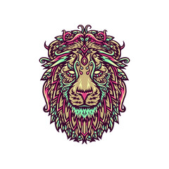 Vector illustration of ornamental lion, hand drawn line style with digital color, vector illustration