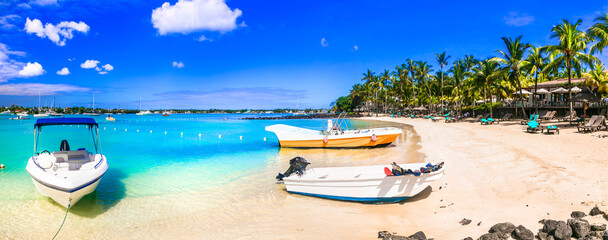 Tropical holidays - popular resort and beach of Grand Bay in Mauritius island