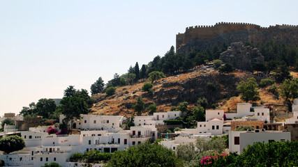 Fototapeta na wymiar Lindos village and the Acropolis Hill, Rhodes island, Greece