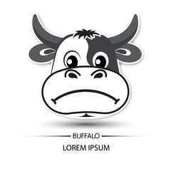 Buffalo face frown logo and white background vector
