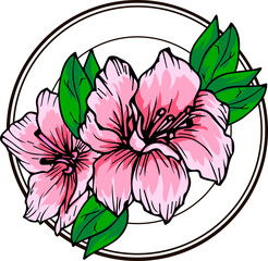 Flowers delicate Azalea in a circle design element