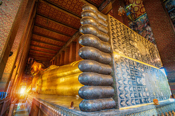 Reclining Buddha statue in Thailand Buddha Temple Wat Pho , Asian style Buddha Art