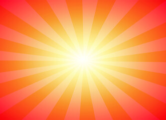 Sunburst with Sunset colors, Vector abstract background with copy space at center. Wallpaper with vintage glow texture.