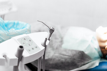 Dentist tools. Dentist workplace equipment set. Health and medicine. Close-up