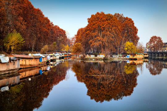 A picturesque view of Several Houseboats parked at Riverside in - Powered by Adobe