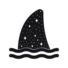 Shark fin, night sky space, dolphin fin vector.