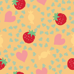 Strawberry Heart Valentine Seamless Pattern