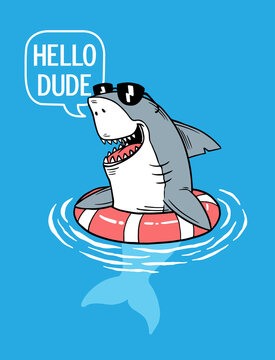 Cool shark in pool .Vector illustration for t-shirt prints, posters and other uses.
