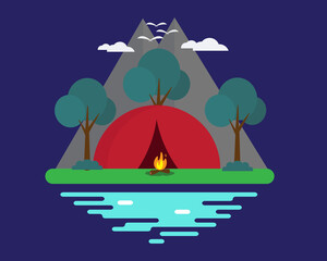 Design vector illustration of camping activity landscape.