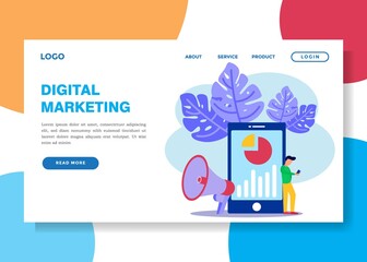 Vector illustration of an entrepreneur building a digital business. mobile screen with a website. Income, online business promotion, takeoff ranking from work, ideas.