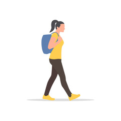 chica feliz estudiante o universitaria cargando su maletín o mochila con sus libros. Mujer estudiosa caminando