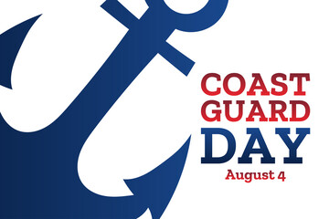 Coast Guard Day. August 4. Holiday concept. Template for background, banner, card, poster with text inscription. Vector EPS10 illustration.