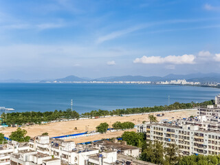 Panorama view of sea and Sanya city on Hainan island, China