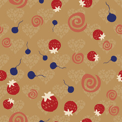 Strawberry Heart Valentine Balloon Spiral Seamless Pattern