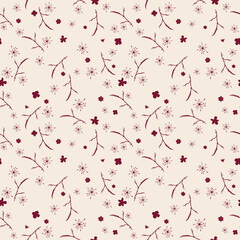 Floral abstract vector isolated pattern. Trendy art style on a pink background. Spring, summer field plants for the design of backgrounds, textiles, wallpaper, postcards, ceramics