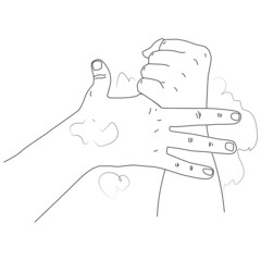 Thorough hand washing. Vector illustration of virus disinfection. The linear image on the prevention of COVID-19.