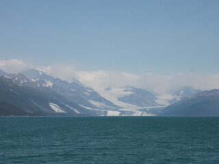Harvard Glacier landscape view from cruise ship. Prince William Sound, Alaska, USA.