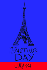 Fototapeta na wymiar Bastille day July 14. Eiffel Tower in France. Vector illustration in vertical size.