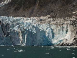 Surprise Glacier and ices floating in the sea . Prince William Sound, Alaska, USA.