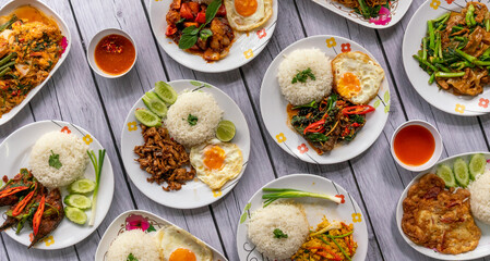 Thai Food Mixed Curries and Fried Rice 