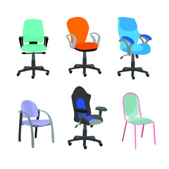 Set of office furniture chairs and armchairs. Office chair and chair for office work vector illustration
